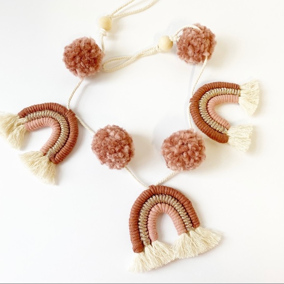Macrame Rainbow Garland Baby Shower Garland Decor Baby Room Decor Rose Gold - Picture 1 of 4